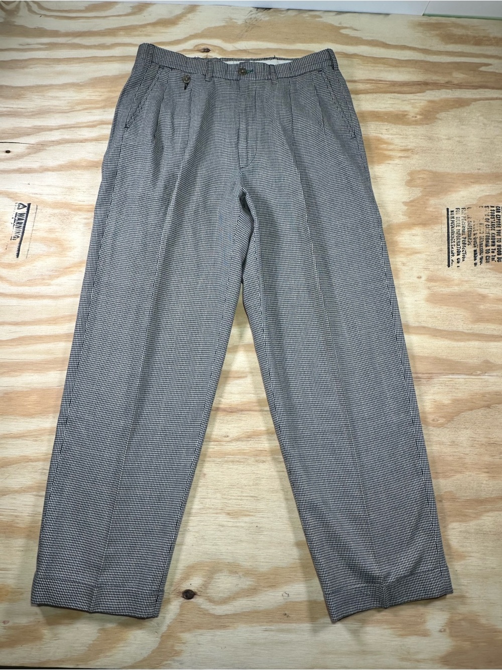 Vintage 90s Tommy Hilfiger Crest Houndstooth Pleated Dress Pants Trousers 32x32